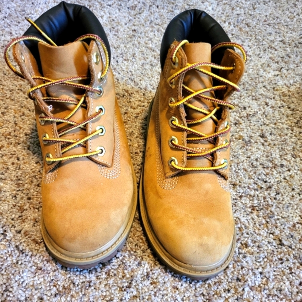 Boys Timberland Tan and Black Boots with Rugged Sole